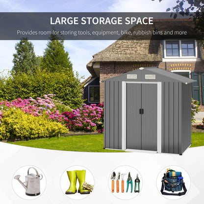 6x4ft Corrugated Steel Plate Garden Shed Grey