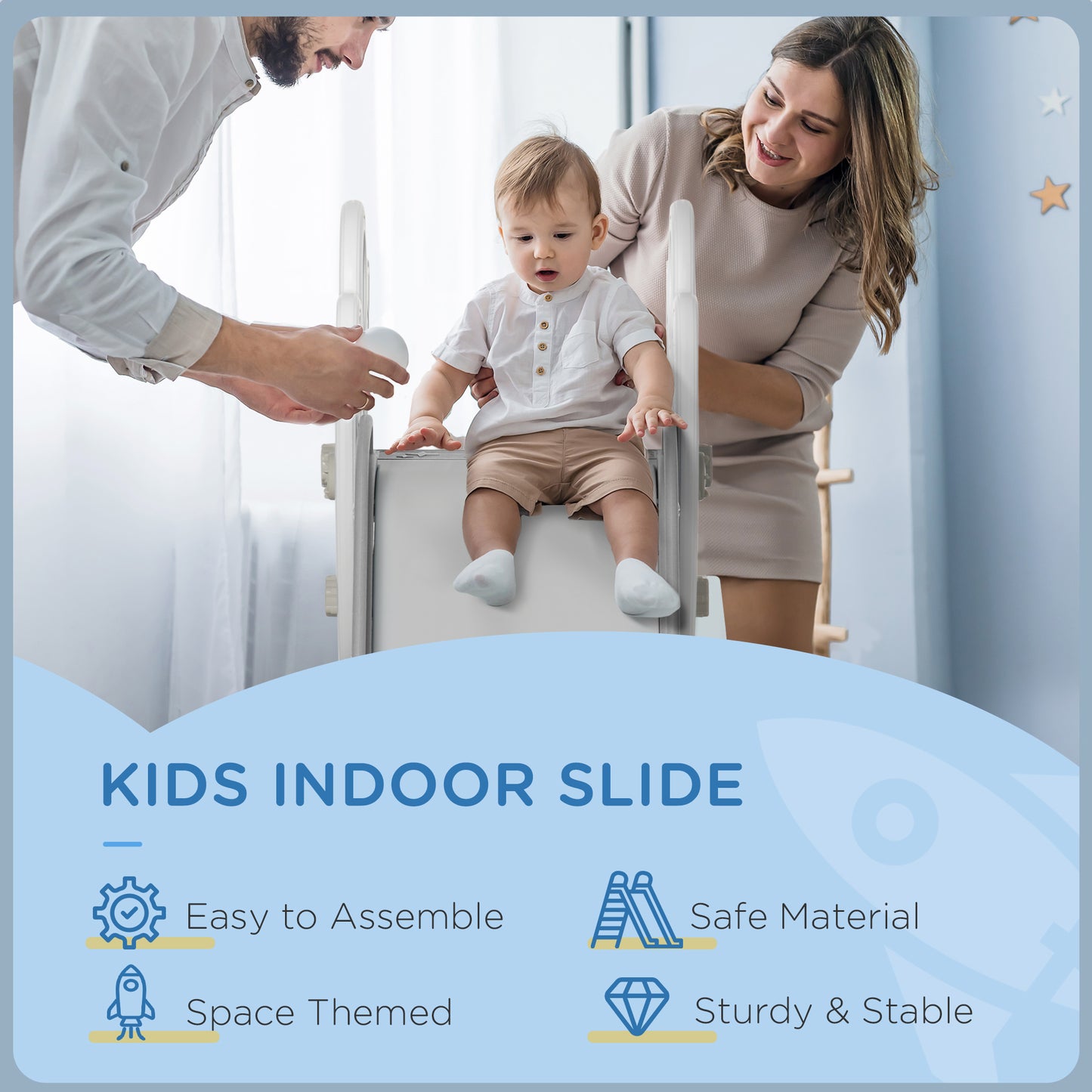 AIYAPLAY Childrens Slide Indoor Freestanding Baby Slide Space Theme for Ages 1.5-3 Years - Grey