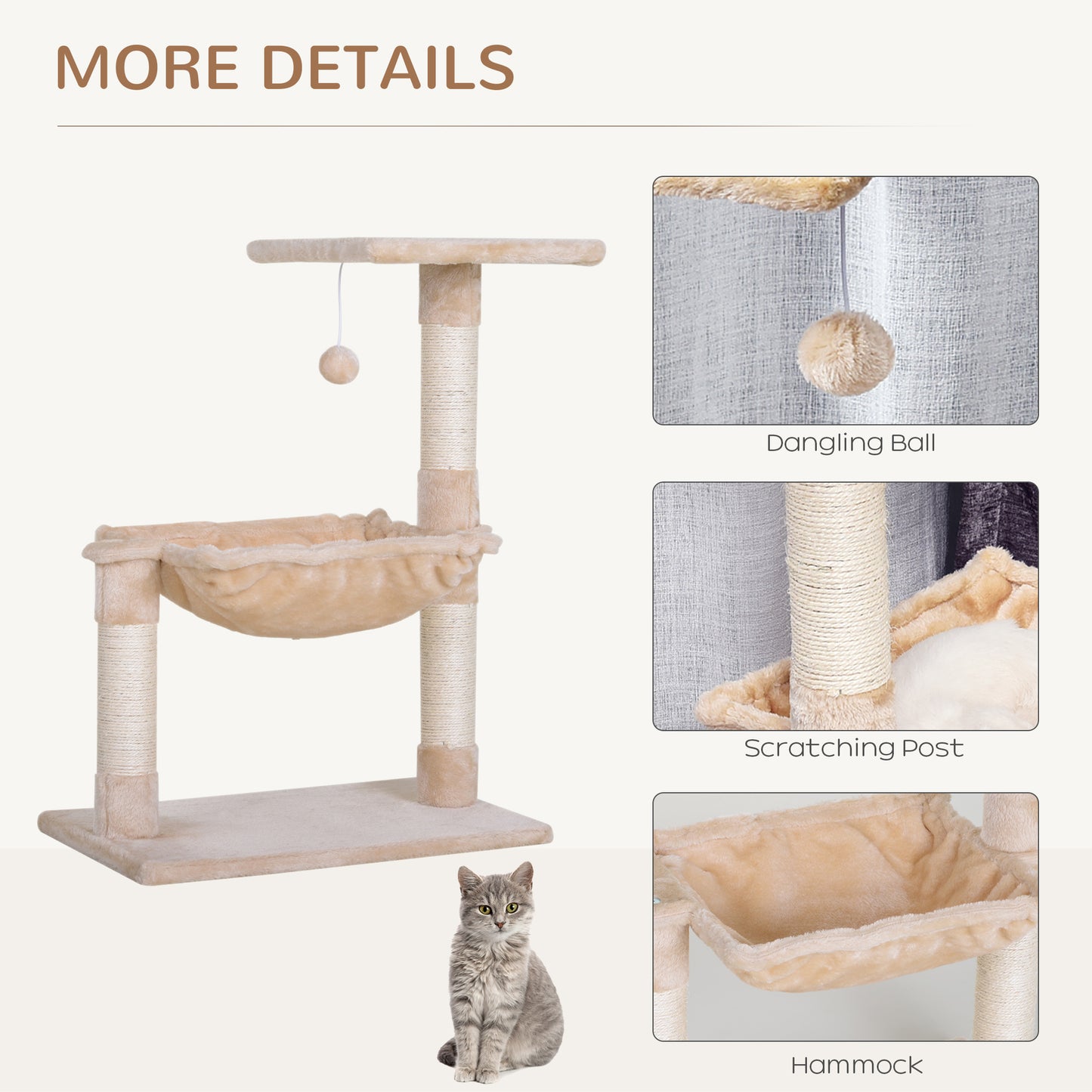 70cm Cat Tree Cat Tower Scratching Post Climbing Tree for Kitty Activity Center Beige