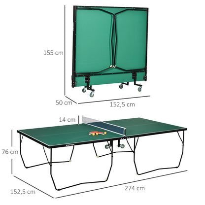 SPORTNOW 9FT Foldable Ping Pong Table, Tennis Table, with 8 Wheels, for Indoor and Outdoor Use - Green