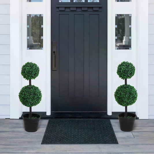 Outsunny Artificial Front Door Plants, PE Set of 2 , Double Ball Topiary Plant Tree's Green