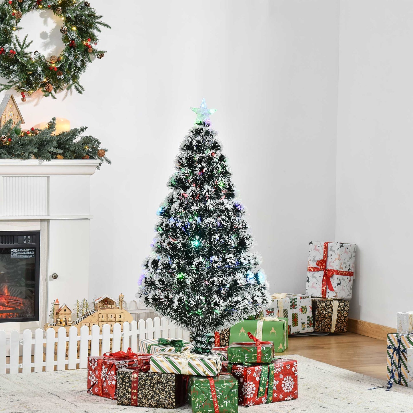 HOMCOM 4ft Green/White Artificial Pre Lit Christmas Tree W/ LED 