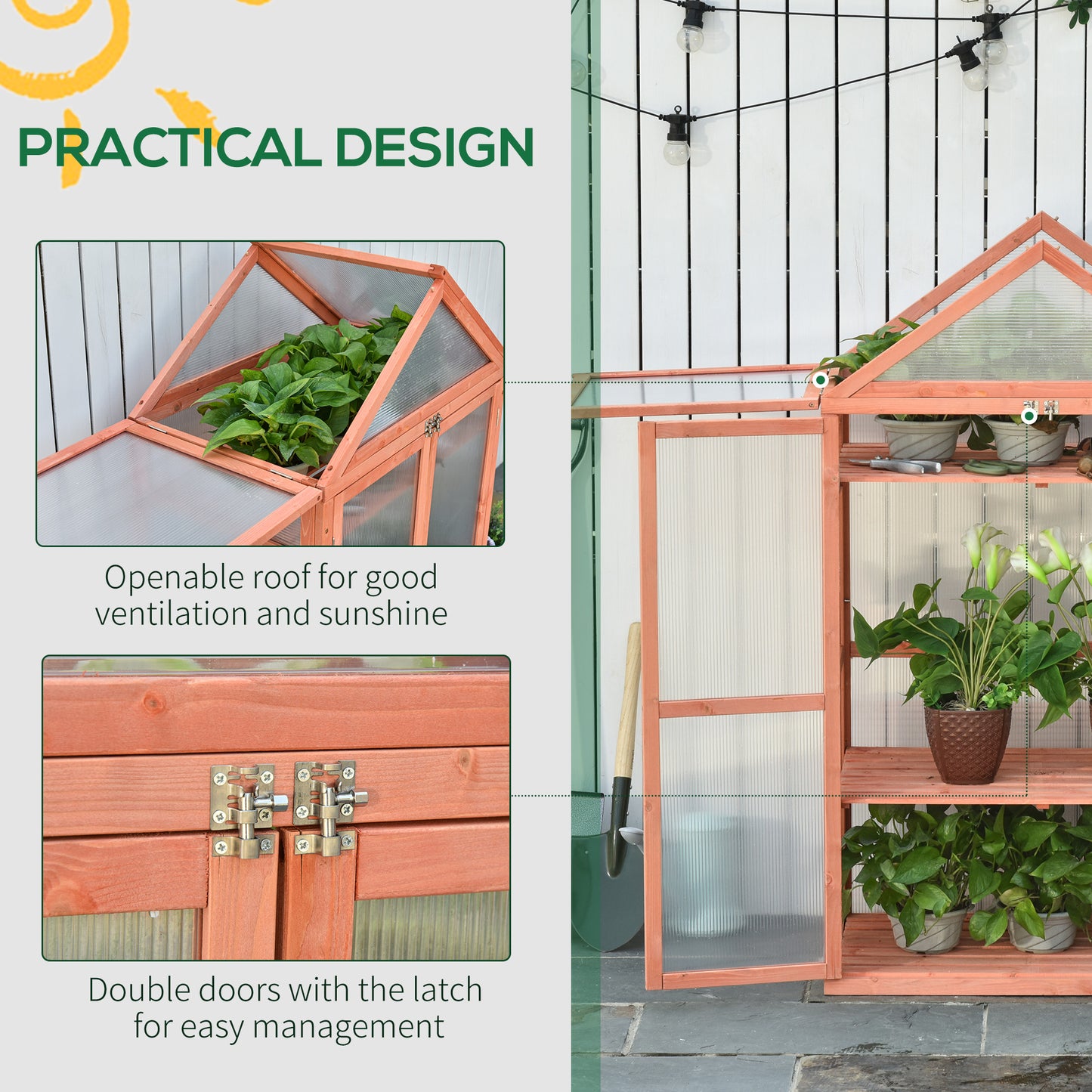 Garden Polycarbonate Cold Frame Lean to Greenhouse Grow House Flower Vegetable Plants w/ Adjustable Shelves Orange