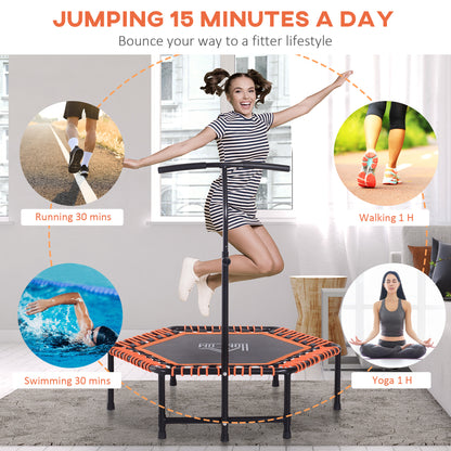 Mini Trampoline for Adults W/Adjustable Handle Bar, 4ft -Black/Orange