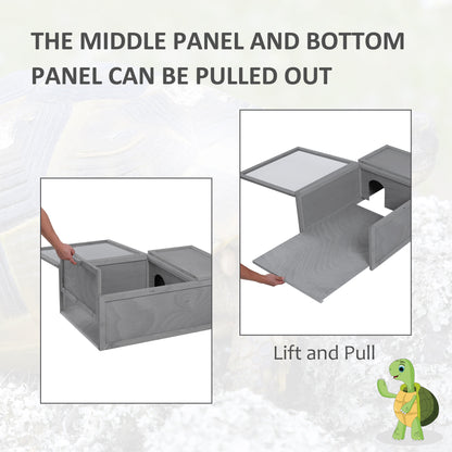 94 cm Tortoise Habitat, Outdoor Tortoise Enclosure with Weather Protection, with Two Room Design Grey