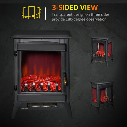 Electric Stove Fire, Electric Freestanding Fireplace, 3 Sided, with LED Flame Effect, Tempered Glass, Overheat Protection