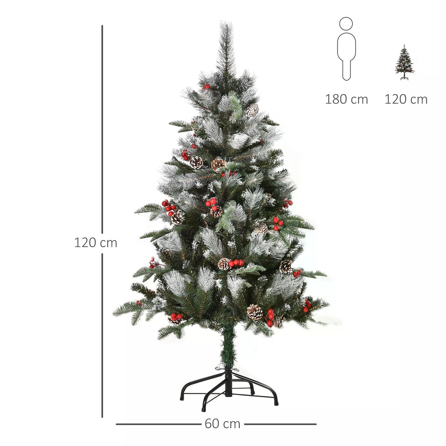 4FT Artificial Snow Dipped Christmas Tree Xmas Pencil Tree Holiday Home Party Decoration with Foldable Feet