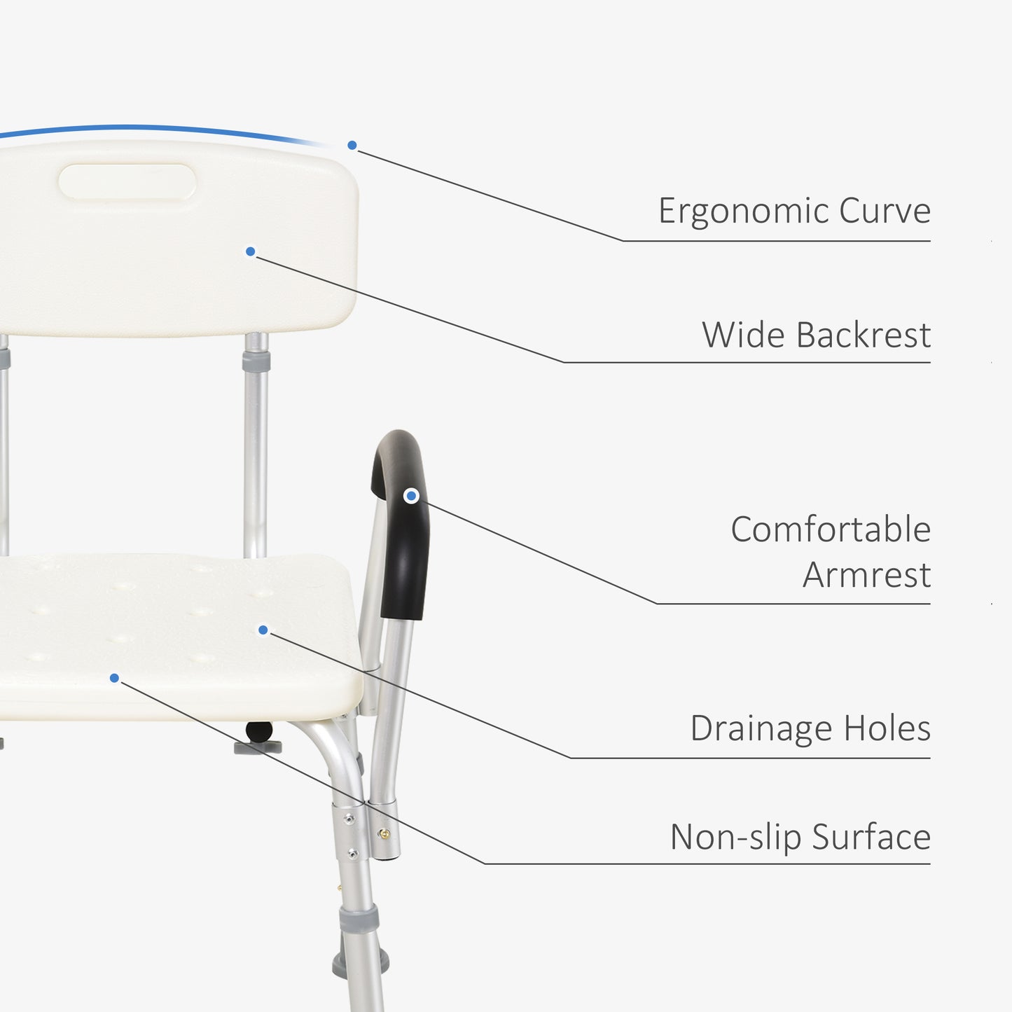 Adjustable Shower Bench, Portable Medical Stool with Adjustable Back and Armrest for Mobility