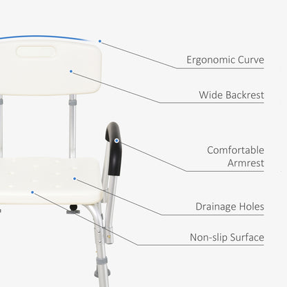 Adjustable Shower Bench, Portable Medical Stool with Adjustable Back and Armrest for Mobility