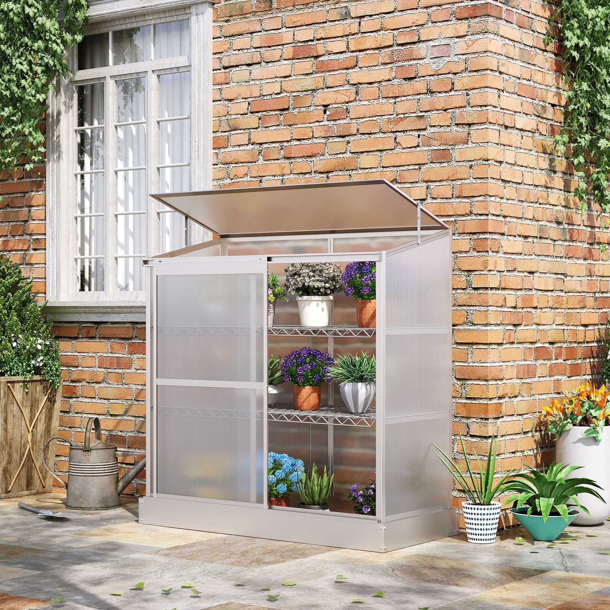 Outsunny Greenhouse Sun Plate 3-Tier Greenhouse w/ Foundation Aluminum Frame Clear   