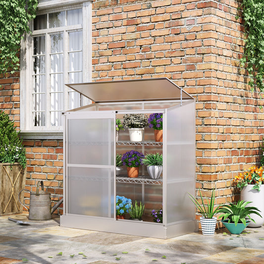 Outsunny Greenhouse Sun Plate 3-Tier Greenhouse w/ Foundation Aluminum Frame Clear   