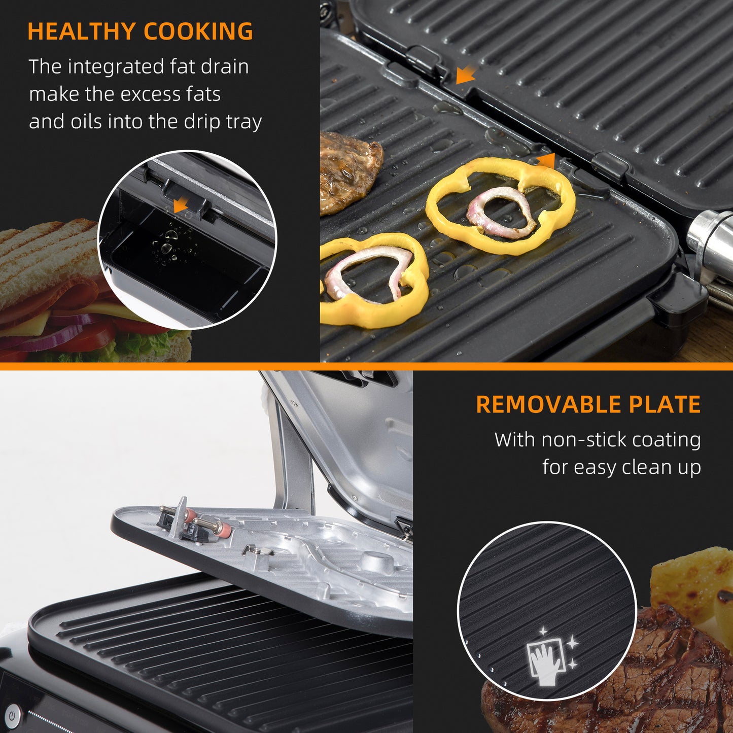 Electric Griddle, 2100W Electric Non-stick Grill with 180° Flat Open, Drip Tray, Removable Plate, Spatula and 8 Automatic Settings