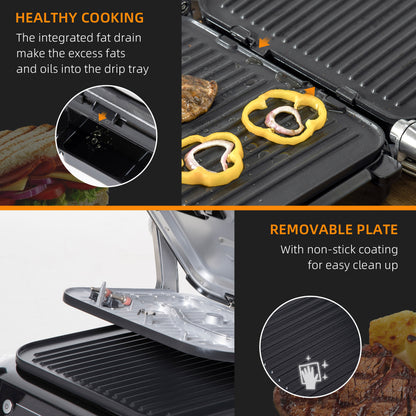 Electric Griddle, 2100W Electric Non-stick Grill with 180° Flat Open, Drip Tray, Removable Plate, Spatula and 8 Automatic Settings