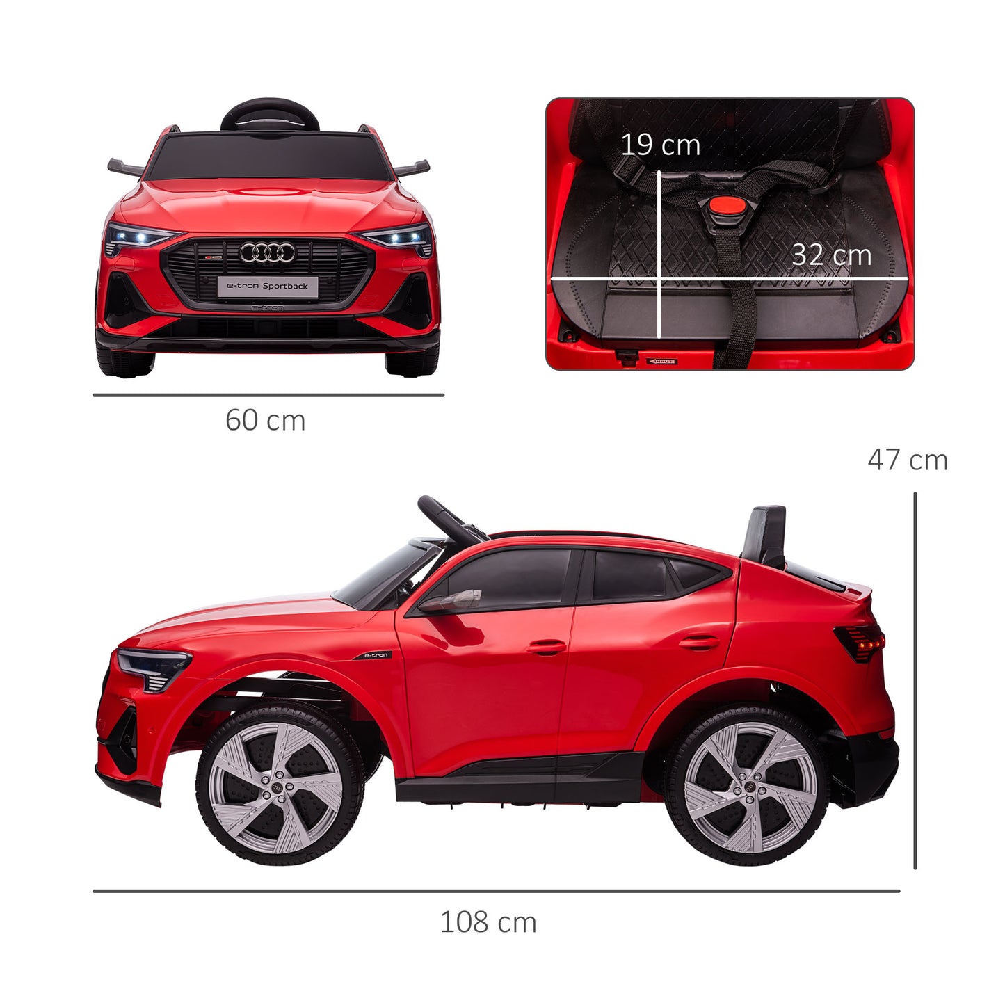 Audi E-tron Licensed 12V Kids Electric Ride On Car w/Parental Remote Music Lights MP3 Suspension Wheels for 3-5 Years Red