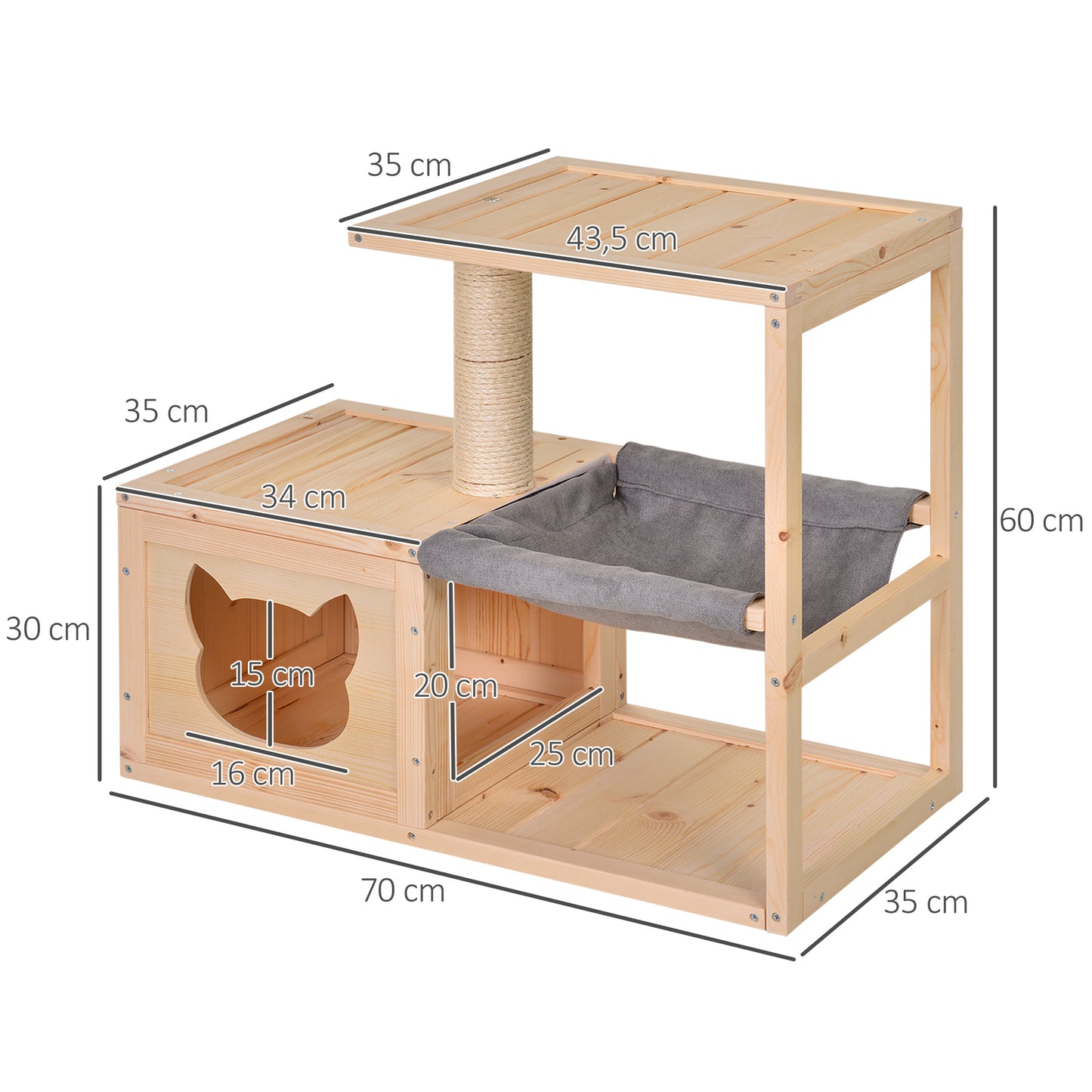 Mult-level Cat Tree Scratcher Wooden Kittiy House Activity Center with Condo Box Jumping Platforms