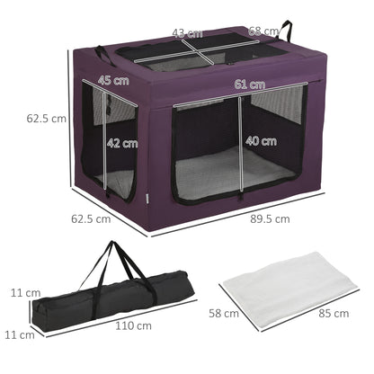 Cat Carrier, Dog Carrier, Dog Travel Crate, Folding Fabric Soft 90Lx63Wx63Hcm-Purple