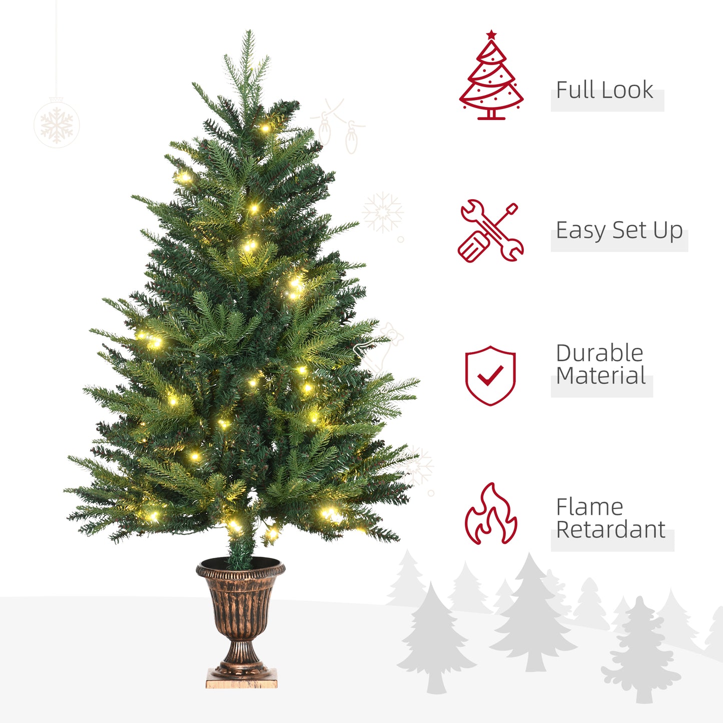 1.2m Christmas Tree Spruce Entrance Décor 750 Tips W/ Clear LED Lights Vase Base