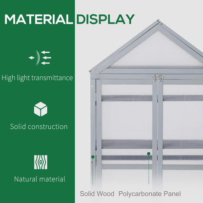 Garden Polycarbonate Cold Frame Greenhouse Grow House Flower Vegetable Plants w/ Adjustable Shelves, Double Doors Grey