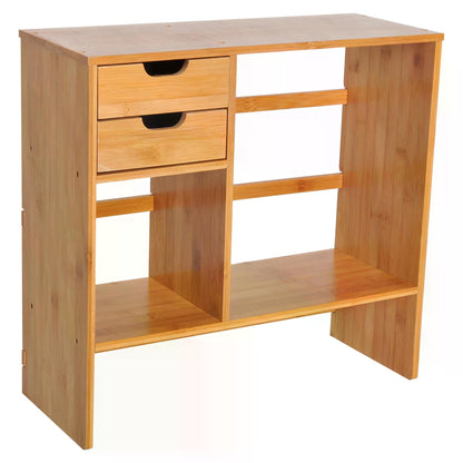 Wooden Bookshelf, Storage Shelves, 180 Degree Rotatable 2 Drawers