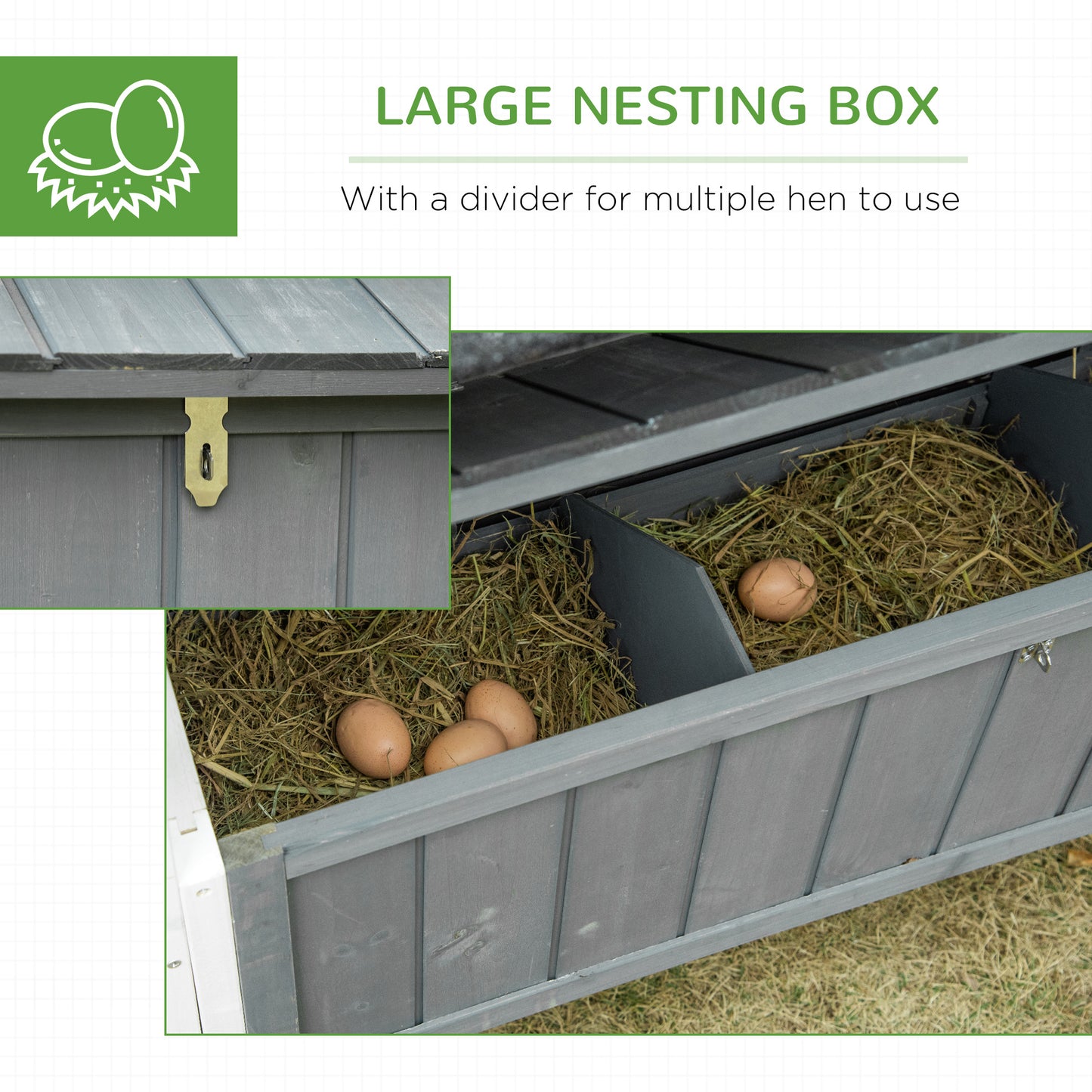 Chicken Hutch, w/ 2 Standing Perches, Run, Nesting Box, Ramp, Removable Tray