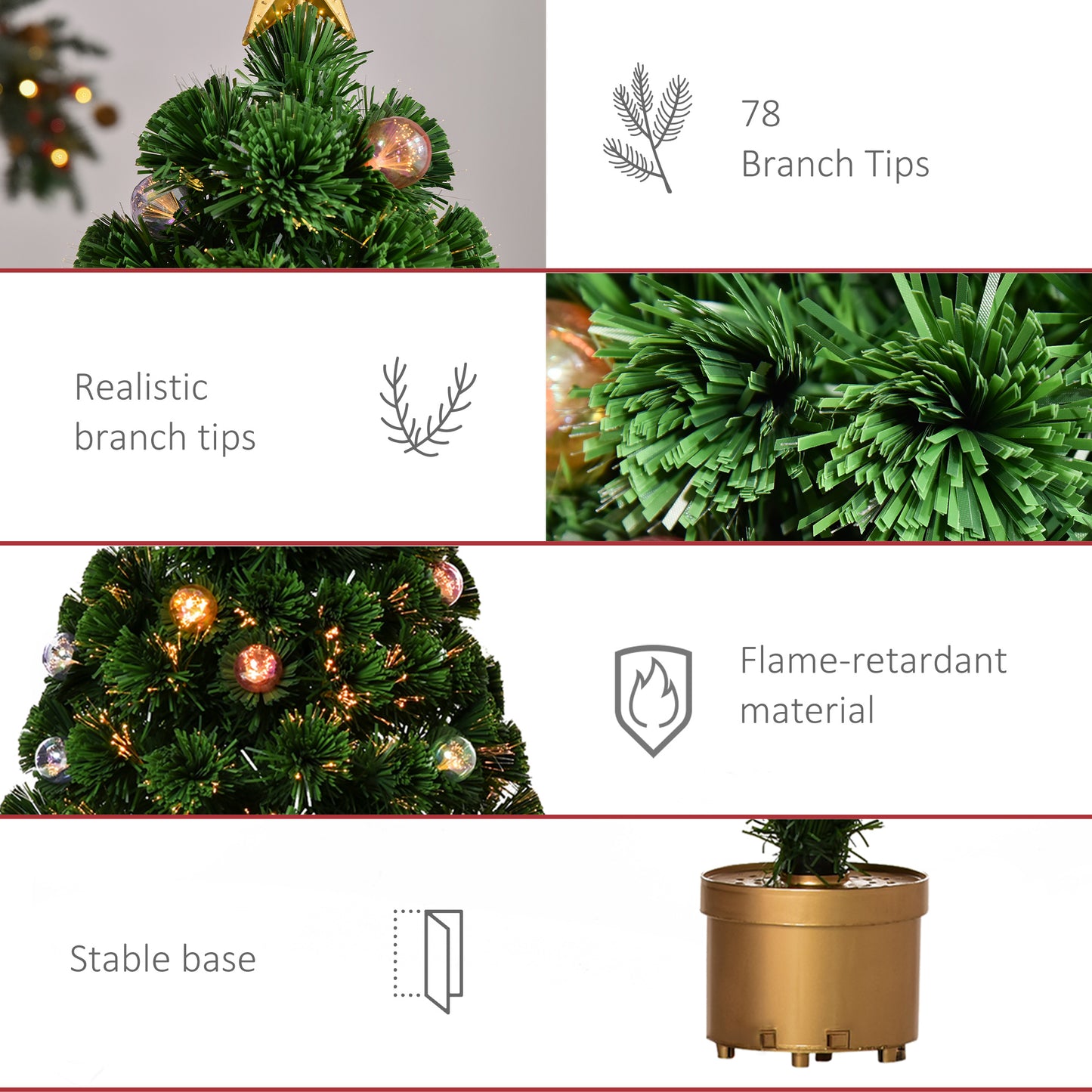 3FT Prelit Artificial Christmas Tree Fiber Optic Holiday Home Xmas Indoor Decoration with Golden Stand Green