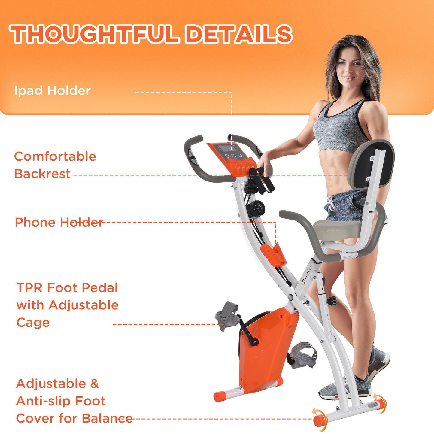 2-in-1 Upright  Exercise Bike Stationary Foldable Magnetic Recumbent Cycling with Arm Resistance Bands Pink