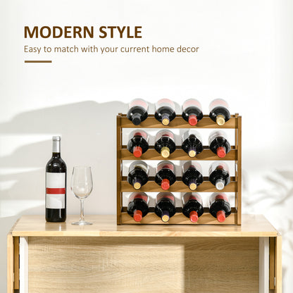 Free Standing Bamboo Wine Rack with 16 Bottles Holder, 4-tier Water Bottle Organizer, Display Shelf for Countertop Home Brown