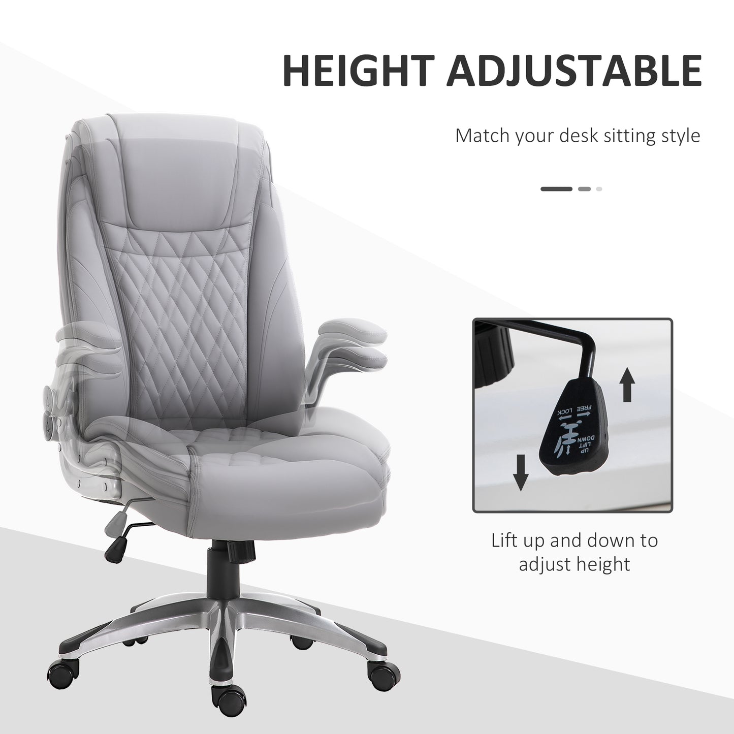 Ergonomic Executive Office Chair Sleek PU Leather 360 Rotation w/ Headrest in Grey