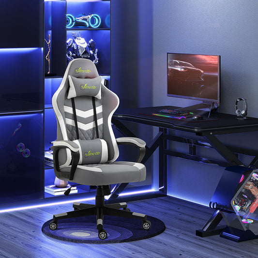 Vinsetto Ergonomic Gaming Chair w/ Lumbar Support, Headrest, Rocking Function, 360° Swivel, Grey White  