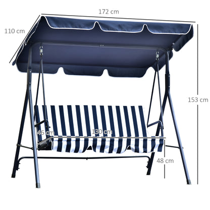 3 Seater Canopy Swing Chair Heavy Duty Outdoor Garden Bench with Sun Cover Metal Frame - Blue & White 3-Seater