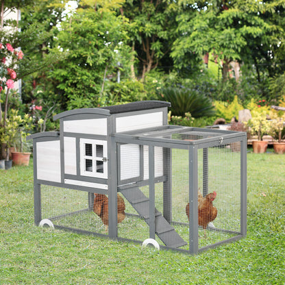 PawHut Hen Coop w/ Run Hen House Wooden Poultry Cage w/ Nesting Box Removable Tray Openable Roof Outdoor 140 x 67 x 88.5cm 