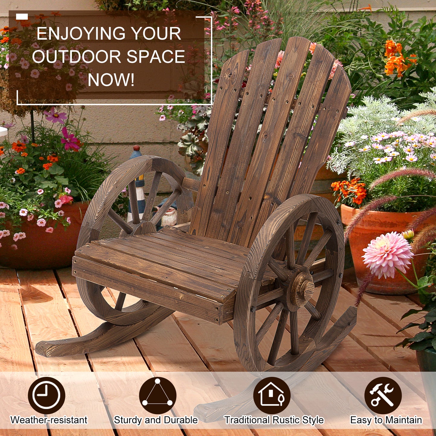 Fir Wood Outdoor Garden Adirondack Rocking Chair Brown