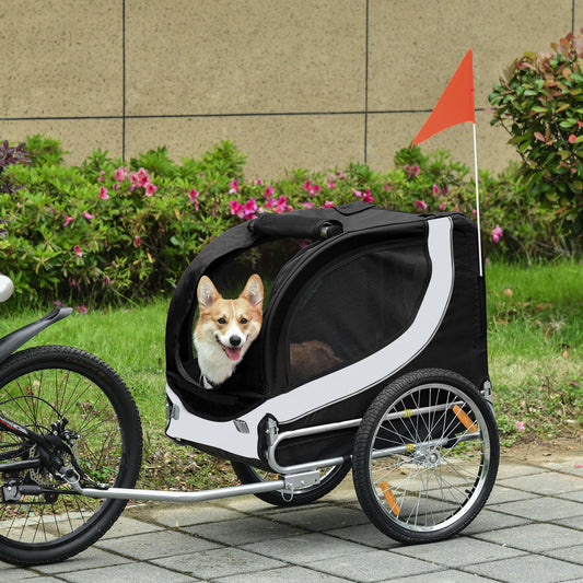 PawHut Dog Bike Trailer, Folding,  Pet Bicycle Jogger Travel Carrier-Black & White