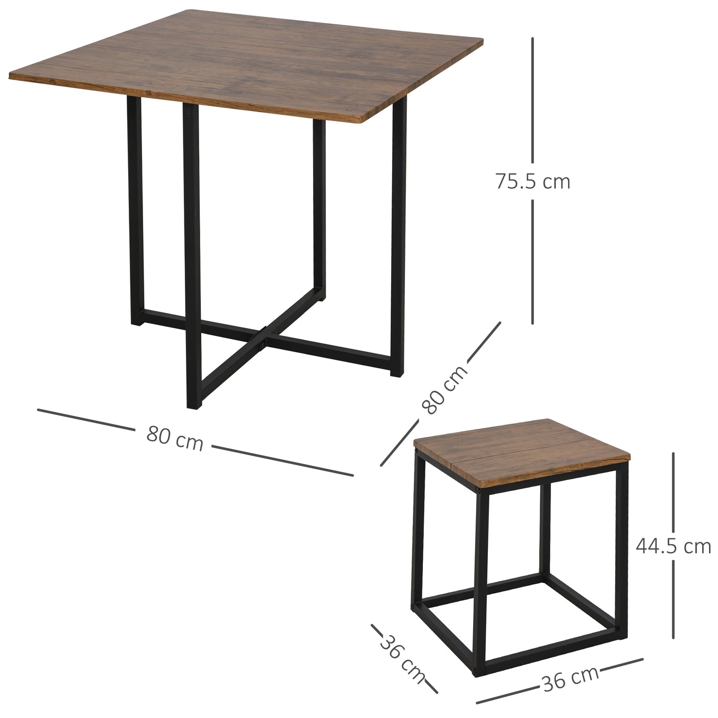 MDF Topped Steel 5-Piece Dining Table w/ 4 Stools Set Black