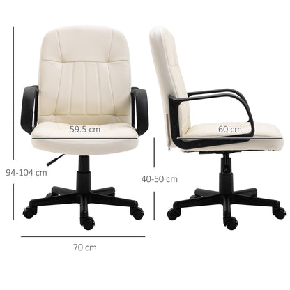 Homcom Office Chair Wheels Chair Computer Chair Home Office Chair Ergonomic Chair Swivel Pu Leather Office Chair-Cream