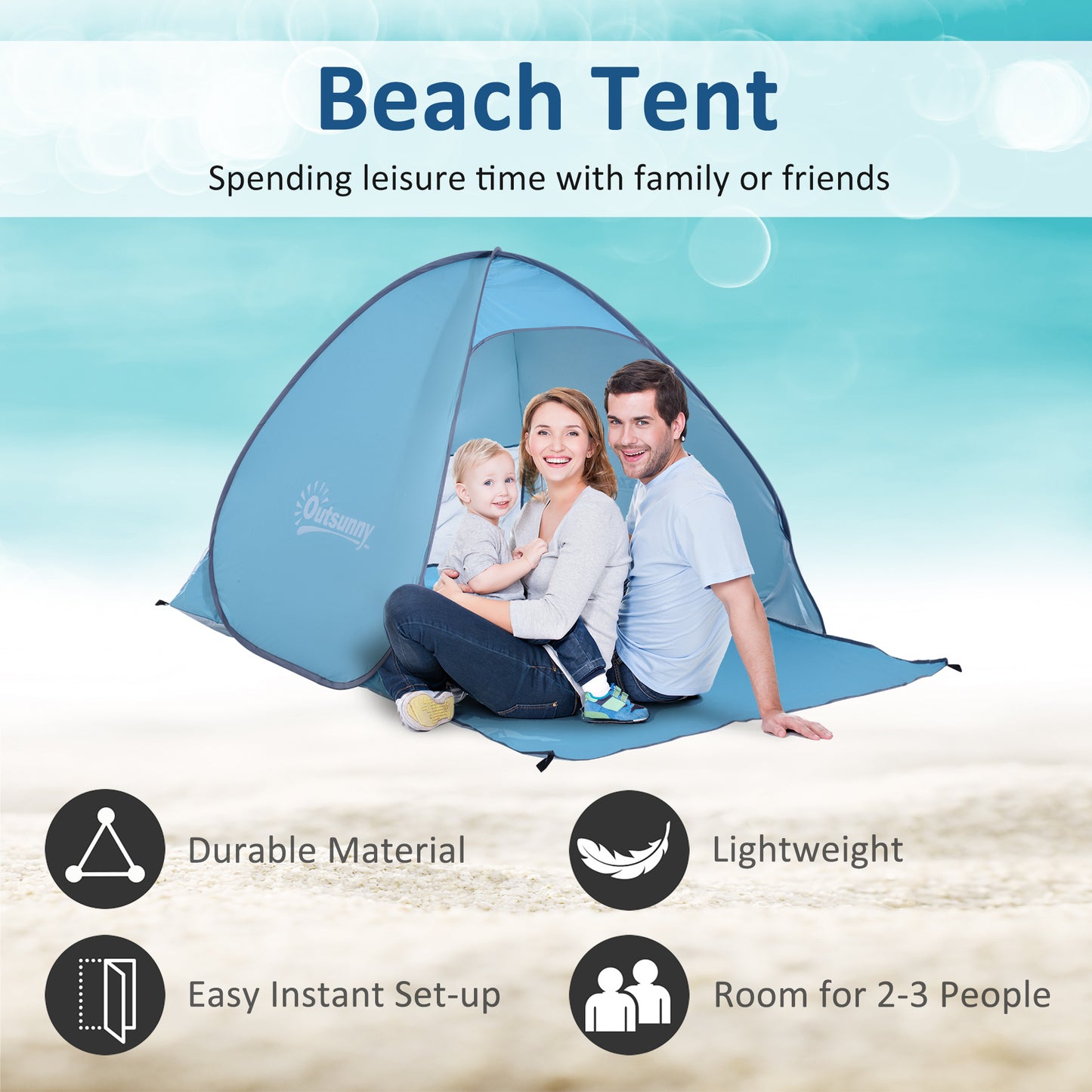 2 Person Pop up Beach Tent Hiking UV Protection Patio Sun Shade Shelter (Blue) Instant Camping Portable Automatic Carry Case