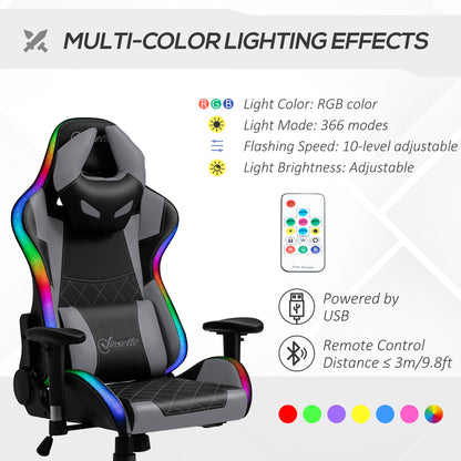 Ergonomic Gaming Chair with RGB LED Light, Lumbar Support, Gamer Recliner, Grey