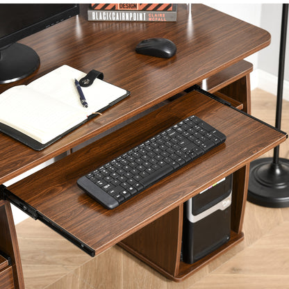 Computer Office Desk PC Table Workstation with  Keyboard Tray, CPU Shelf, Drawers, Sliding Scanner Shelf, Walnut Brown