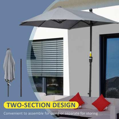 2m Half Parasol Market Umbrella Garden Balcony Parasol w/ Crank Handle Cross Base Double-Sided Canopy Dark Grey