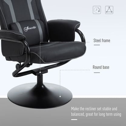 Gamer Recliner Chair, with Footrest, Removable Headrest and Lumbar Support, Tilt Function, Black and Grey