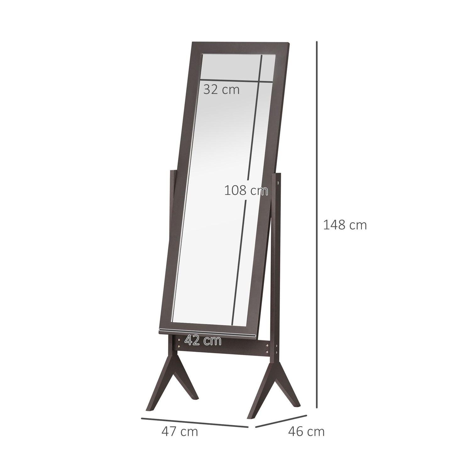 Full Length Mirror with Stand w/Adjustable Tilt Brown