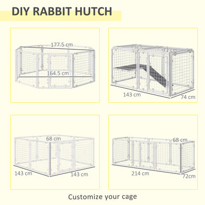 DIY Rabbit Hutch, 9PCs Guinea Pig Hutch, Large Bunny Cage with Door, Ladder, Divider for Small Animals