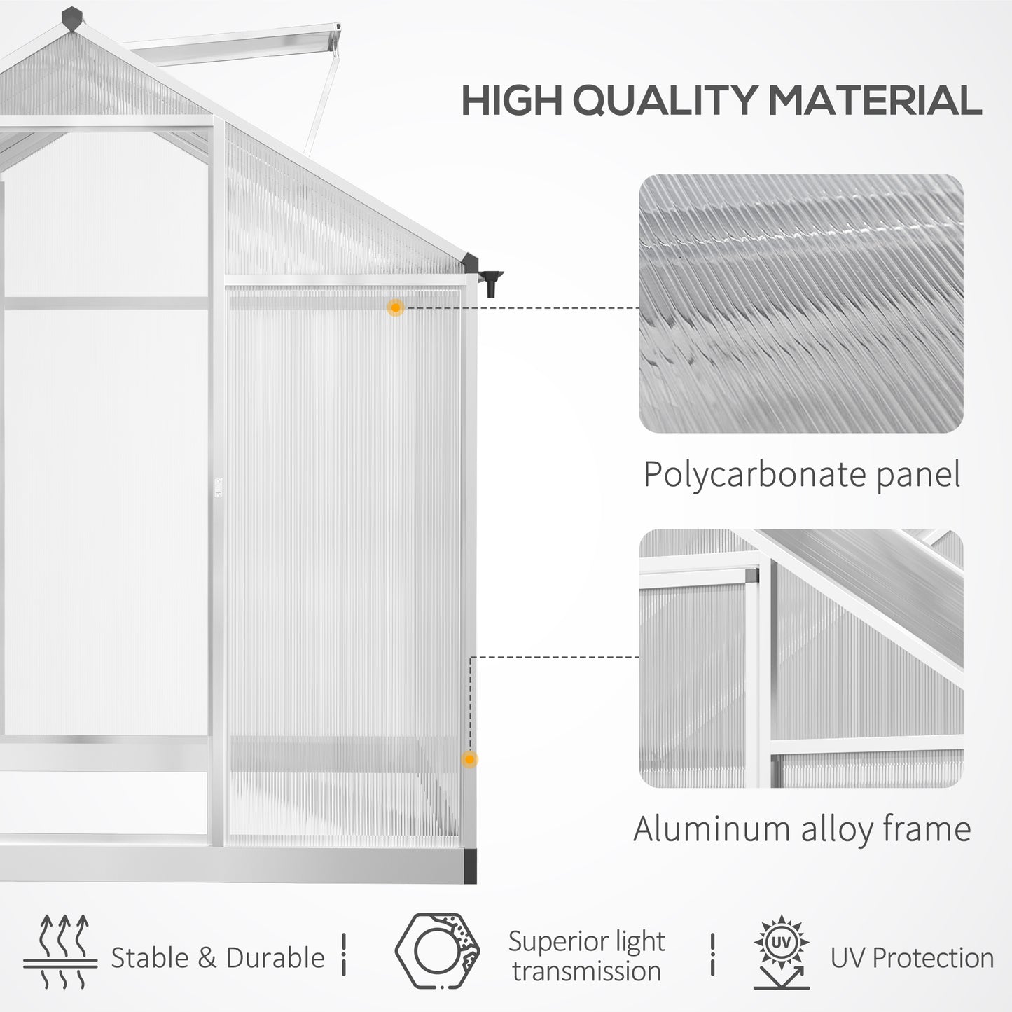 8x6ft Clear Polycarbonate Greenhouse Aluminium Frame Large Walk-In Garden Plants Grow