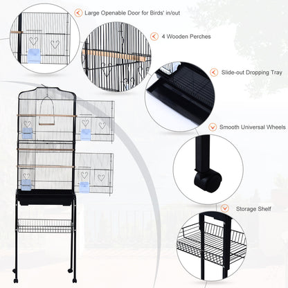 Large Pet Bird Cage Parrot Cockatiel House, 47.5Lx37Wx153Hcm-Black