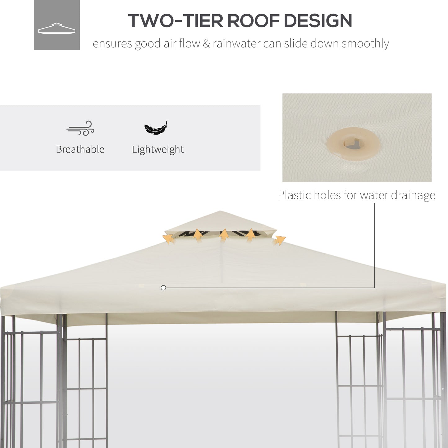 Gazebo Replacement Canopy 3x3 m-Ivory/Cream