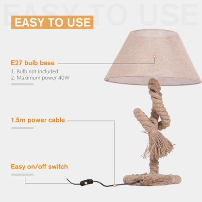 Rope Table Lamp, Linen Lamp Shade Indispensable Nautical Twisted Rope E27 Base Beige