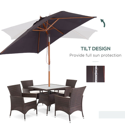 2 x 1.5m Patio Garden Parasol Sun Umbrella Sunshade Canopy Outdoor Backyard Furniture Wood Wooden Pole 6 Ribs Tilt Mechanism - Deep Grey