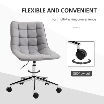 Armless Office Task Chair, with Adjustable Height Soft Breathable Fabric 360° Casters, Grey