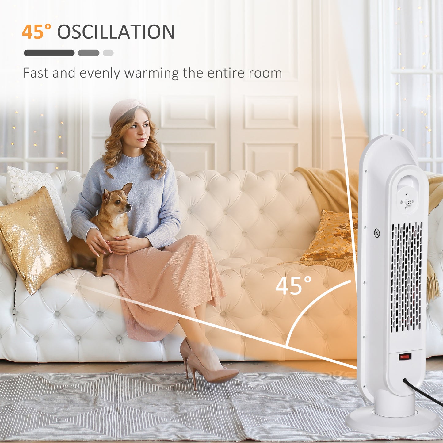 Ceramic Fan Heater with 45 Degree Oscillation, Remote Control, 24H Timer, Tip-Over 1200W/2000W