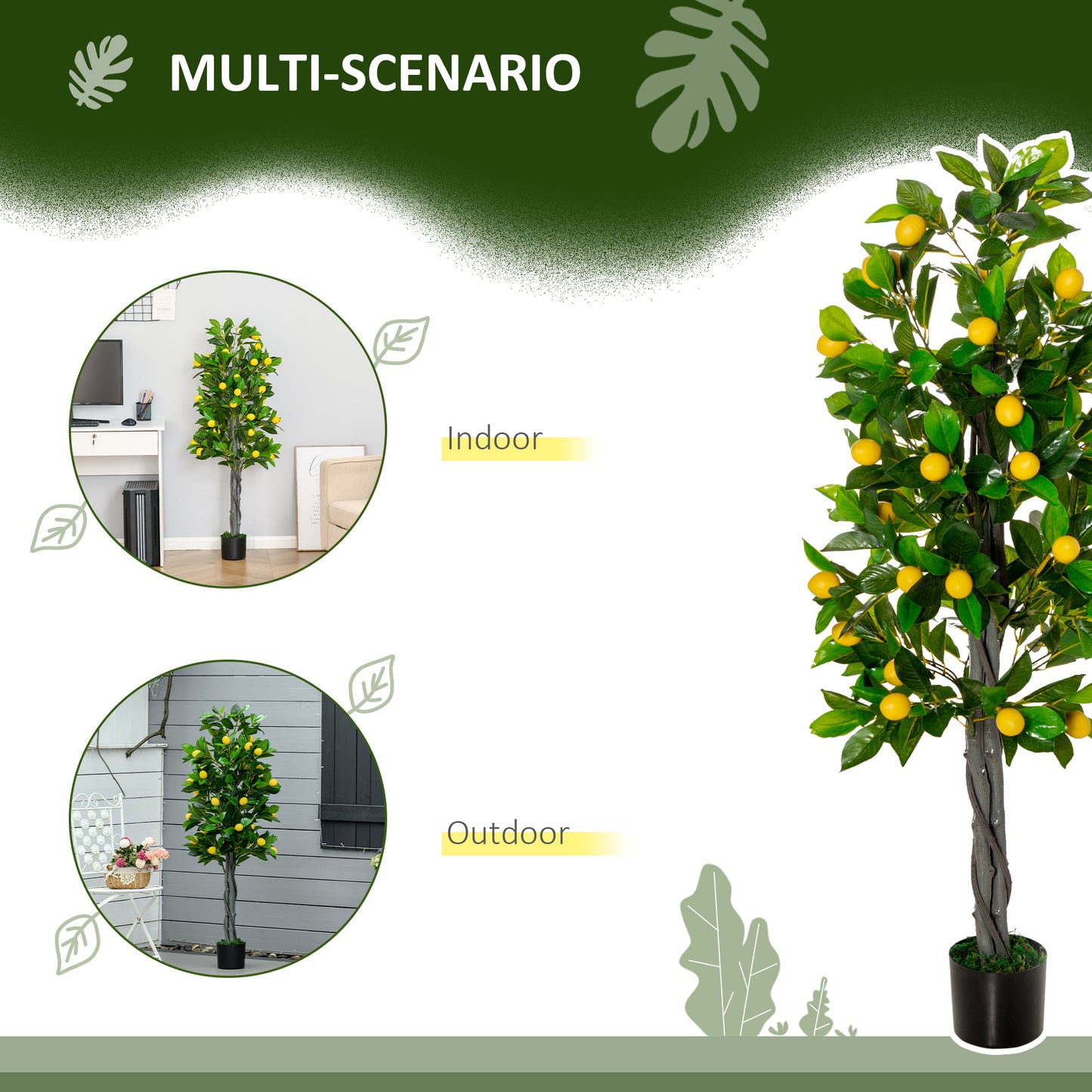 Artificial Plants in a Pot, Lemon Tree,  Decorative Fruits Plant in Nursery Pot for Indoor Outdoor Décor, 135cm